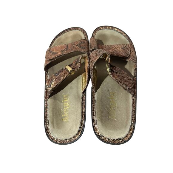 Women's Alegria Gold Faux Snakeskin Slip On Sandal Slide Size 40 US 9 Pre Owned - Picture 5 of 6